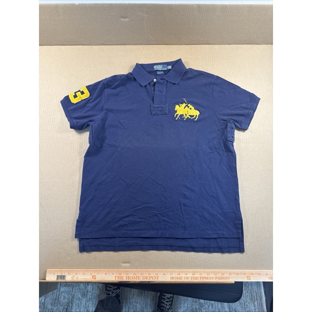 Polo Ralph Lauren Blue Label 3 Yellow Players Pony Horse Custom Fit Shirt Men XL
